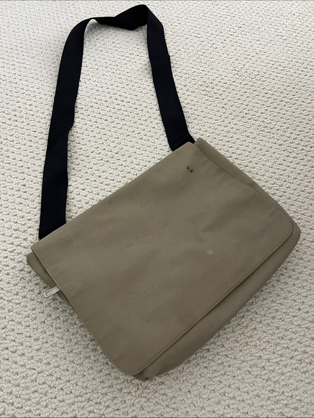 Men's Khaki Canvas Messenger Bag with Black Shoulder Strap